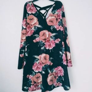 Vintage style floral print long sleeve dress